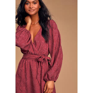 Lulus It's Love Burgundy Floral Jacquard Balloon Sleeve Skater Dress Red